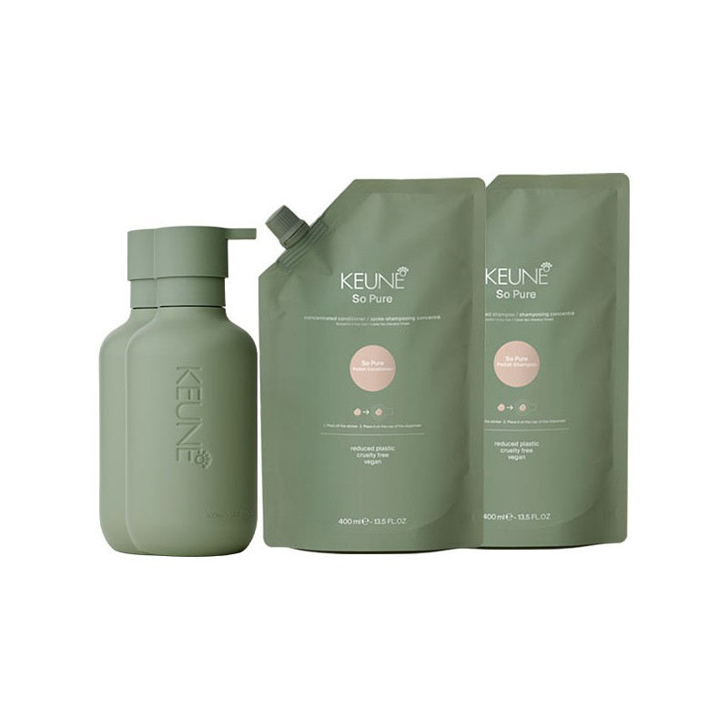 Keune So Pure Polish Shampoo 400ml + So Pure Polish Conditioner 400ml + So Pure Refill Bottle 400ml x2