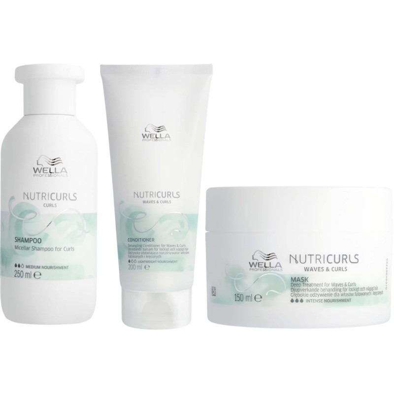 Wella Nutricurls Curly Hair Shampoo 250ml + Conditioner 200ml + Mask 150ml