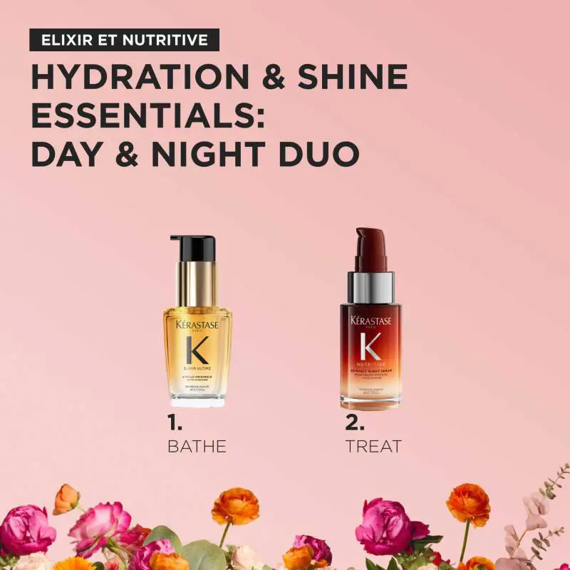 Kérastase Nutritive 8H Magic Night Serum 30 ml & Elixir Ultime L'Huile Originale Hair Oil Mini 30ml Duo Spring Set 2026