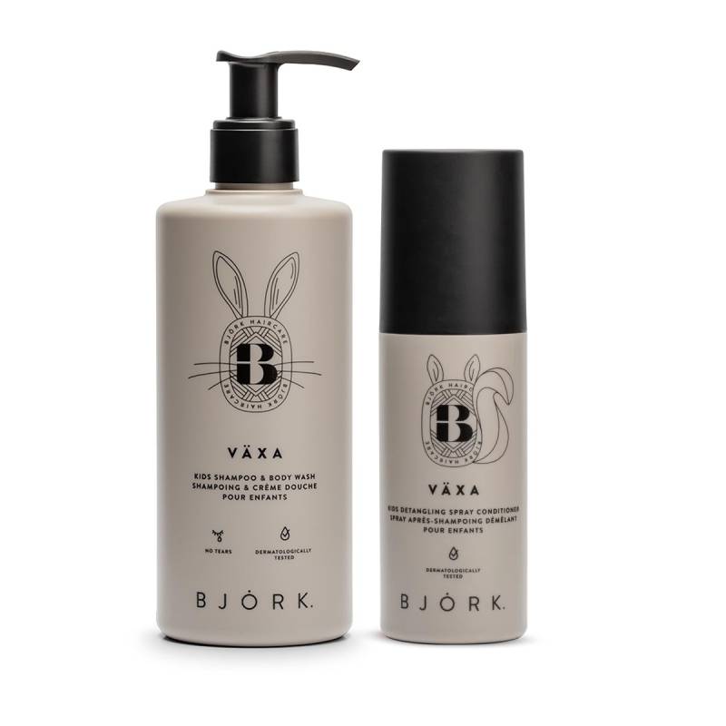 Björk VÄXA Kids Shampoo & Body Wash 300ml + Detangling Spray Conditioner 150ml - Duo