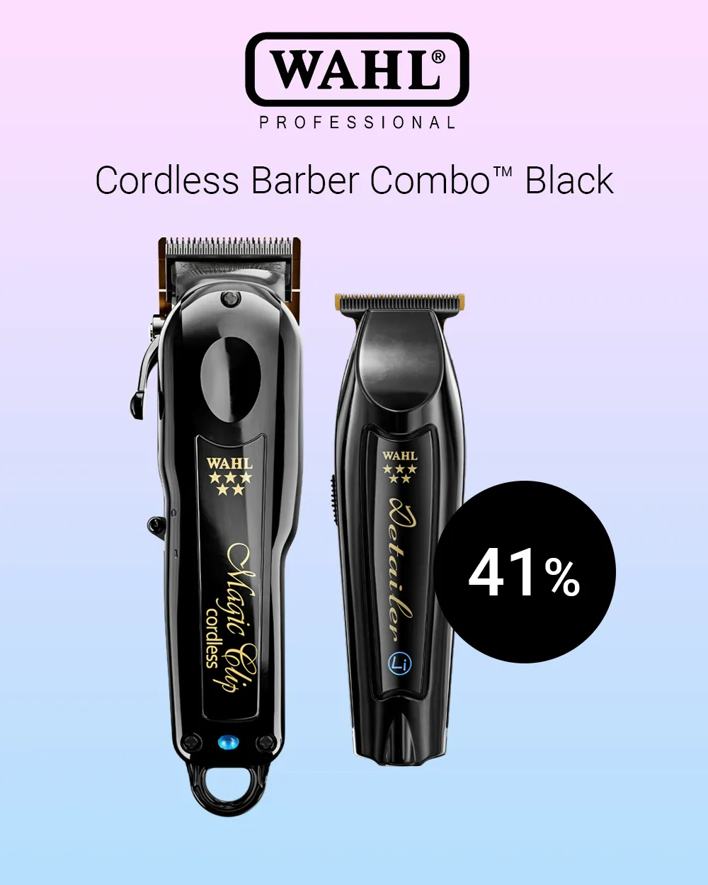 Kampanjbanner för Wahl Professional Cordless Barber Combo Black – 41% rabatt.